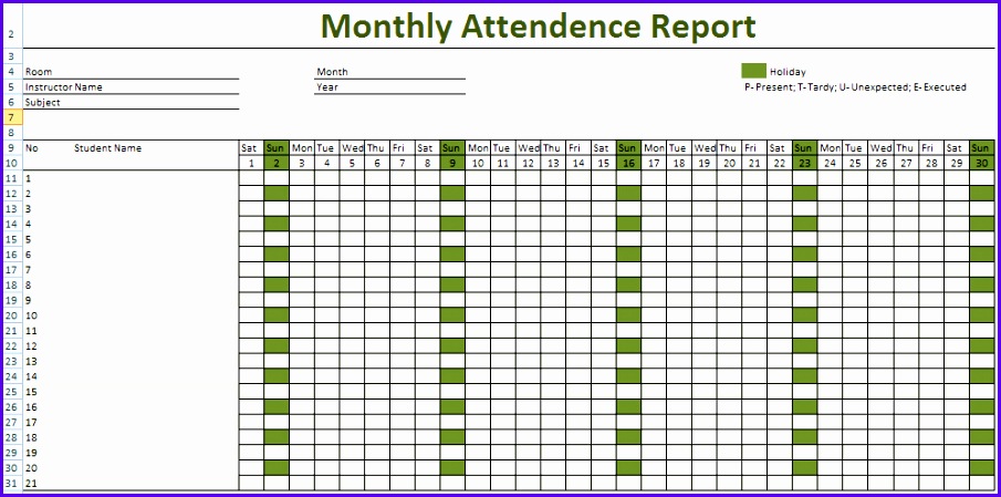Attendance Sheet for Employees Excel 2016 905449