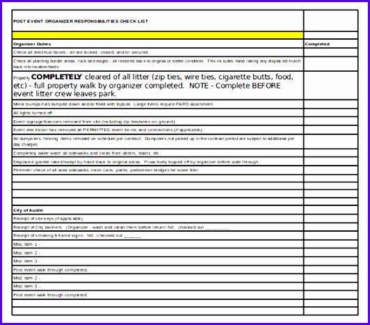 Post Event Checklist Excel Format Template Download 532467