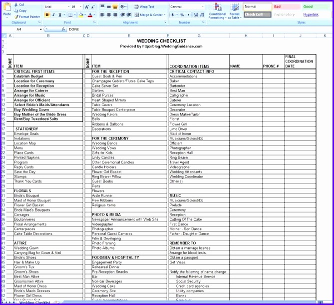 Wedding Checklist Free Excel Template