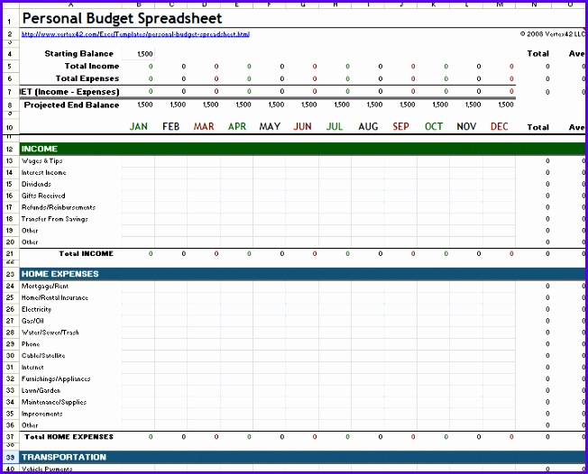 Personal Bud Excel Spreadsheet 652526