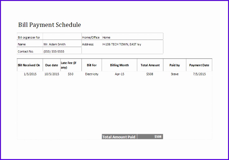 Bill payment schedule template