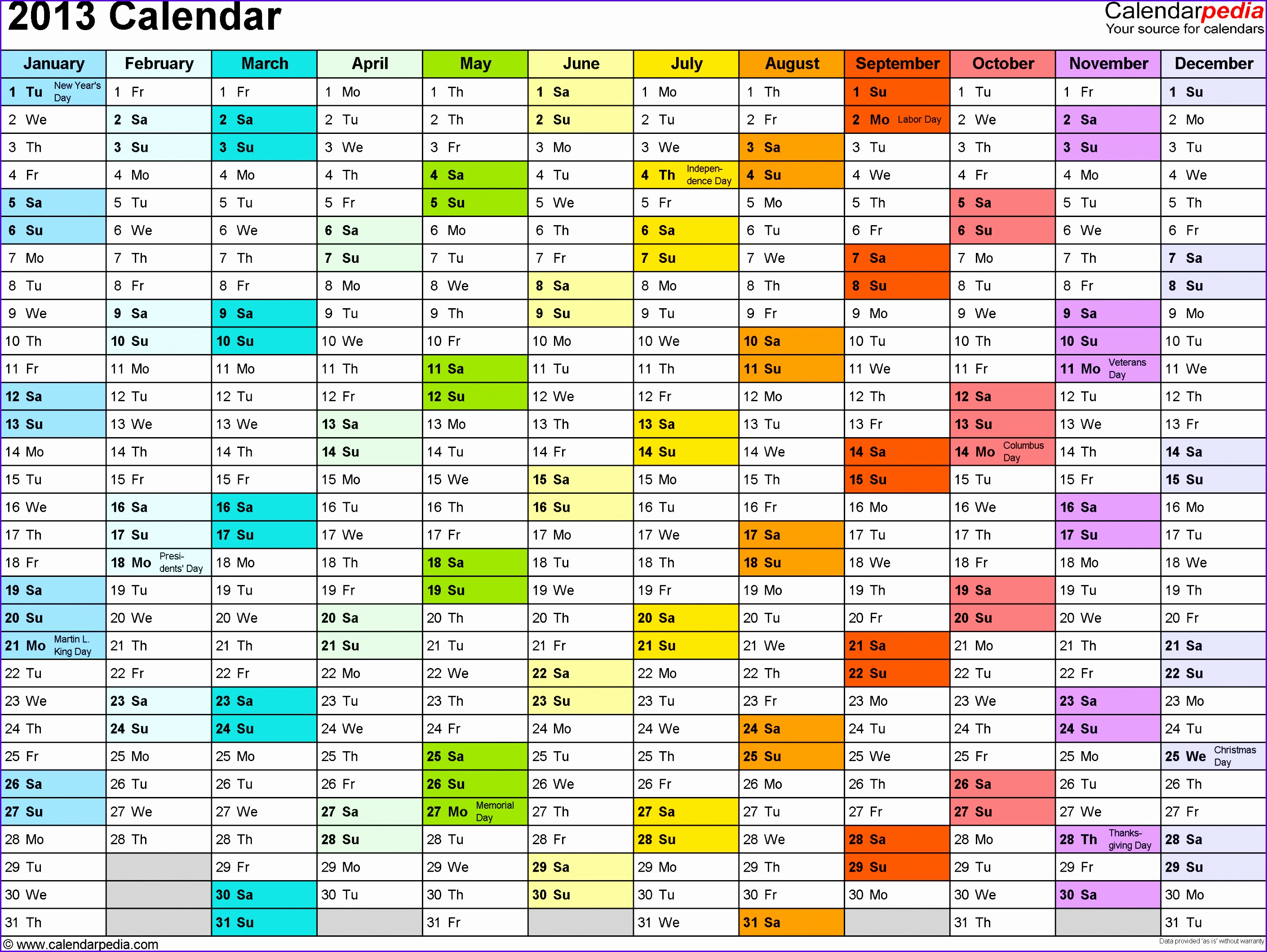 Download Excel template for 2013 calendar template 1 landscape orientation 1 page months 28202119