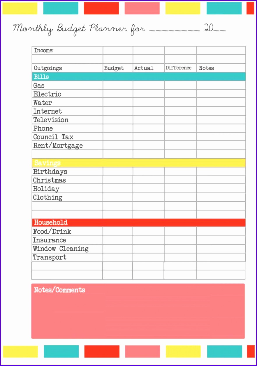 Spreadsheet Template 9 Free Printable Bud Planner Template 8821259