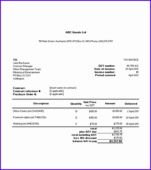 Excel Format mercial Tax Invoice Template 532598