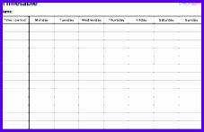 Excel timetable template 10 landscape format A4 1 page Monday to Sunday 227147
