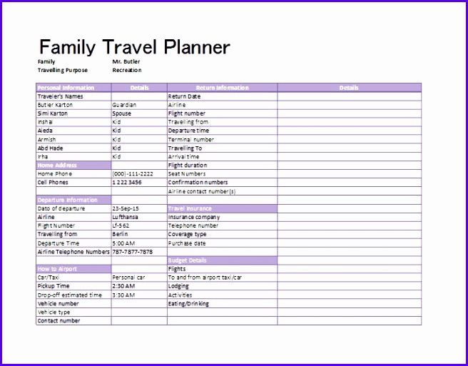 trip planner excel template 656513