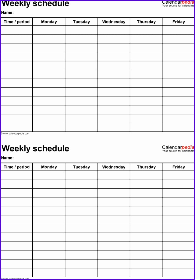 Weekly schedule template for Excel version 4 2 schedules on one page portrait 640920