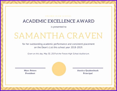 Gold Blue Academic Excellence Student Certificate