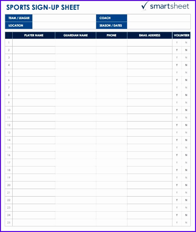 Sports Sign up Sheet Template Excel 623739