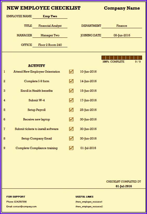 Sample Employee Certificate Employee checklist 565824