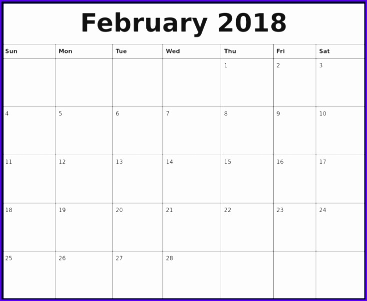 February 2018 Calendar Excel Template 735603