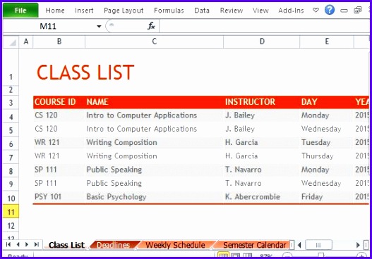 how to create semester schedule in excel 527368