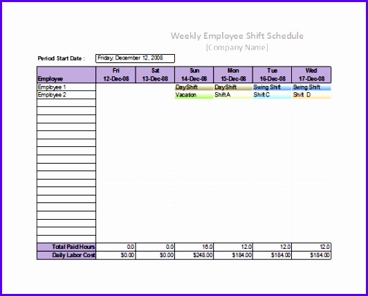 Weekly Staff Schedule Template Excel 532427