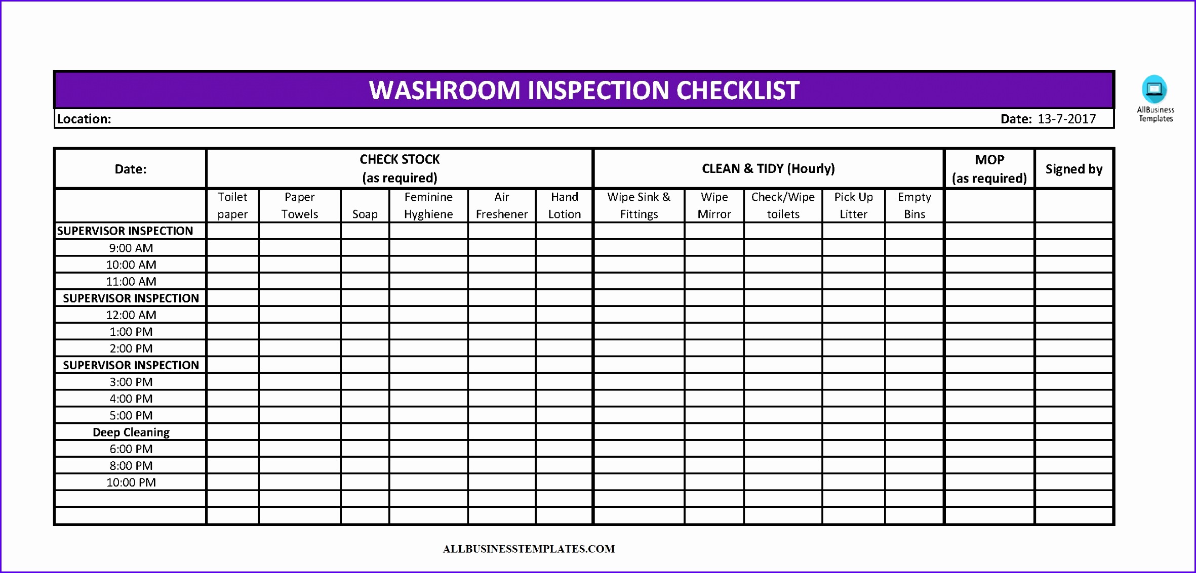 Toilet Cleaning Checklist Excel main image Download template 23621133
