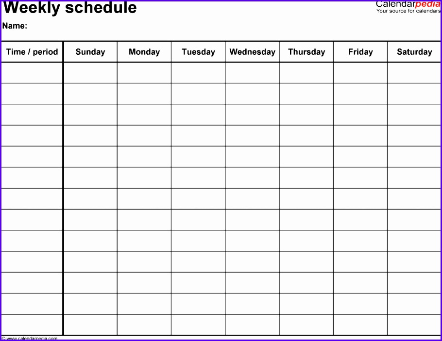 Weekly schedule template for Excel version 14 landscape 1 page Sunday to Saturday 910703