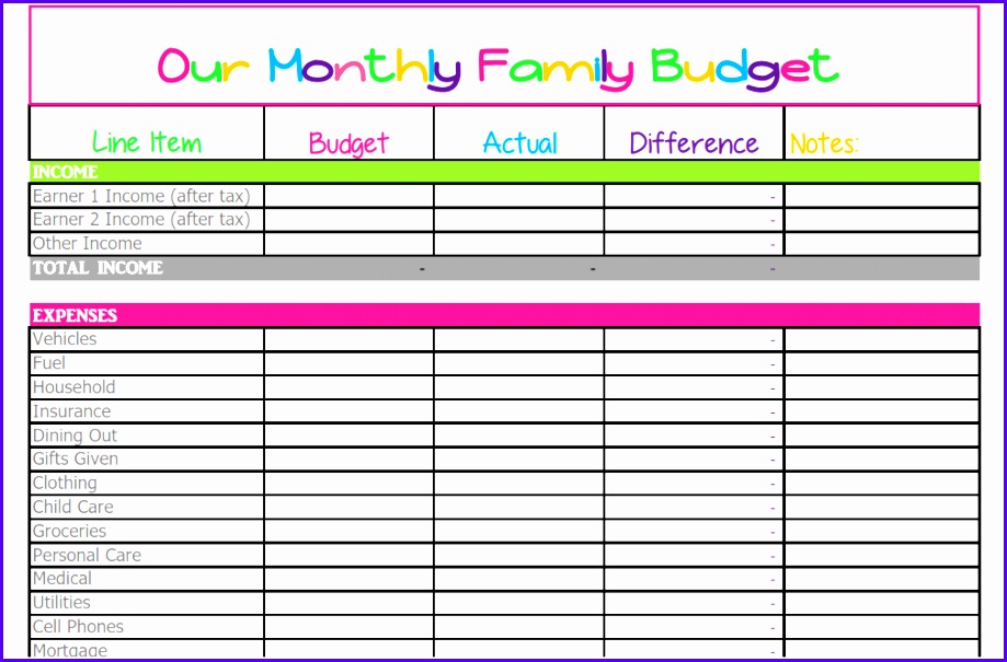 Monthly Family Bud Excel Template 919605