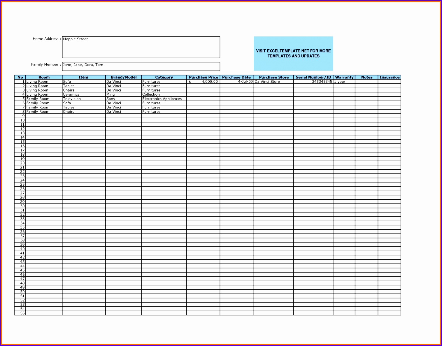 Home Inventory Excel Template by varrie29 15161187