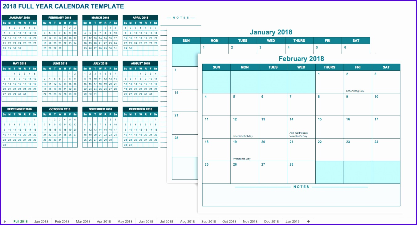 This free template includes 12 months in separate worksheets so you have access to a full calendar year with plenty of space for each month 1354732