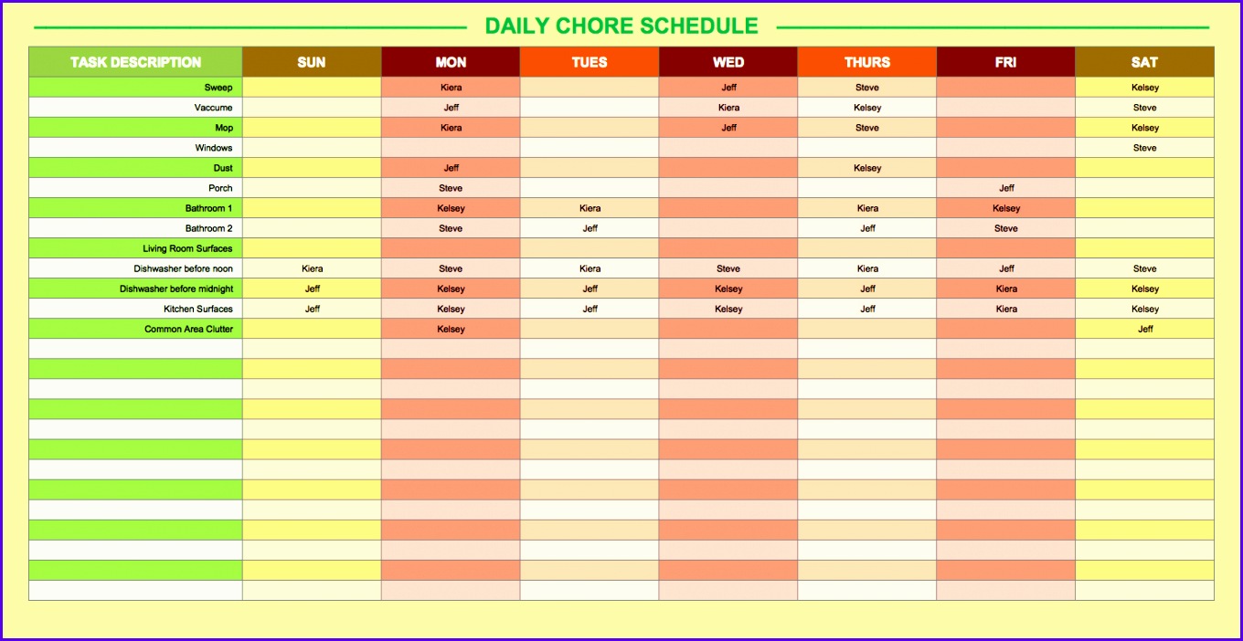 Daily Chore Schedule Template 1360702