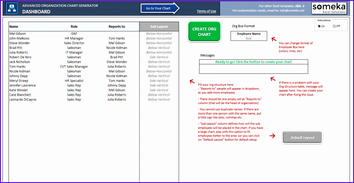 Automatic Organization Chart Generator Advanced Version SS1 Someka Excel Templates 1242644