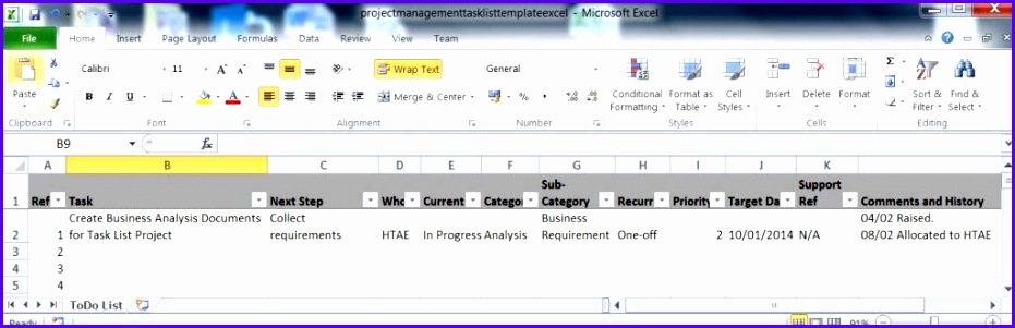Project Management Task List Template in Excel 931301