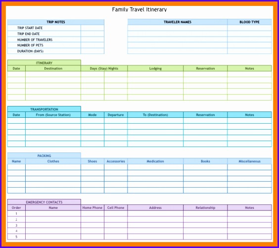 travel itinerary template excel Family Vacation Trip template 564501