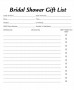 Bridal Shower Gift List Template