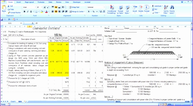 estimating sheet for road construction 618340