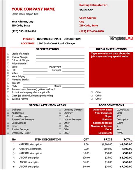 Roofing Bid Template - Excel Templates - Excel Templates